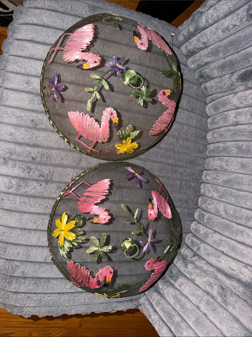 Vintage Decorative Pink Flamingo Embroidered Mesh Accent Covers - Unbranded
